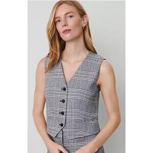 Ann Taylor Tailored Gray Plaid Career Office V-Neck Waistcoat Vest